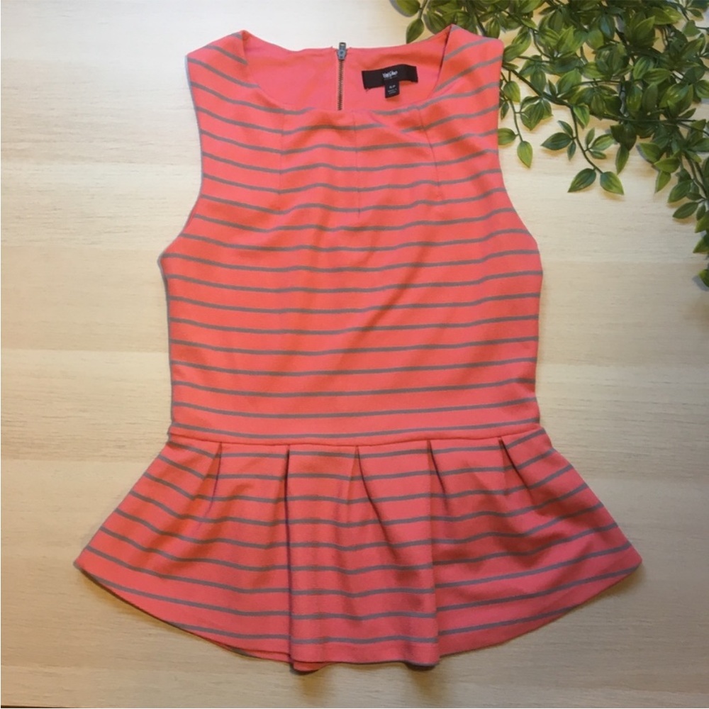 Coral & Grey Striped peplum top small